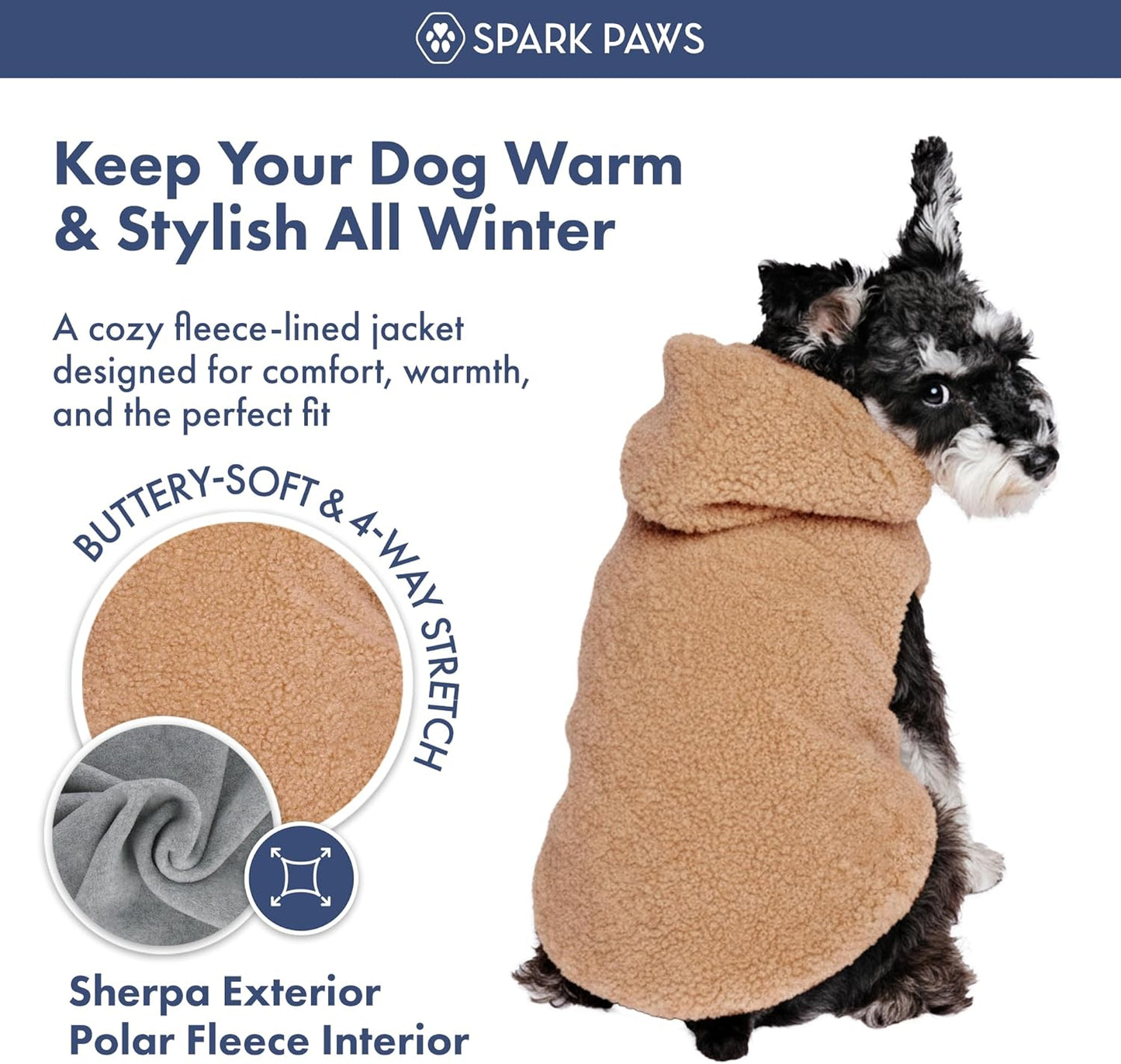 Spark Paws Teddy Dog Sweater, Sherpa Jacket Vest with Warm Fleece Lining, Winter Coat Suitable for Small Medium Large XL XXL Breeds - Brown - 2XL
