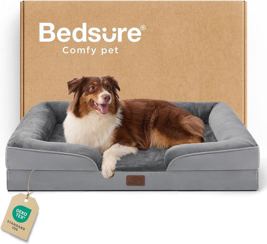 Bedsure Orthopedic Dog Beds Large Sized Dog - Washable Large Dog Cat Bed Waterproof, Comfort Dogs Couch Sofa with Washable Removable Cover, Pet Bed with Nonskid Bottom, Grey, 35"