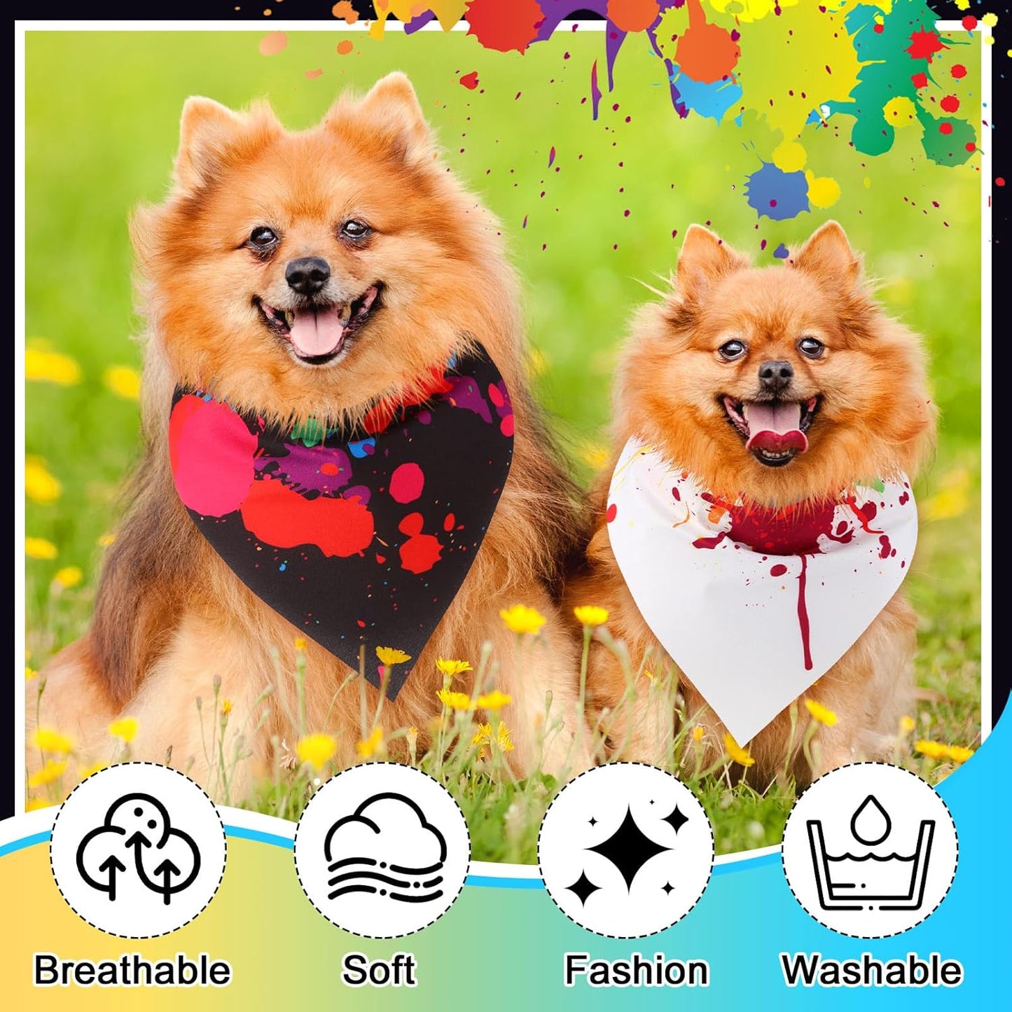 Reginary 72 Packs 4th of July Dog Bandanas Bulk America Flag Patriotic Pet Bandanas Triangle Scarf Bibs Adjustable Dogs Bandana for Pet Independence Day(Ink Splash Pattern)