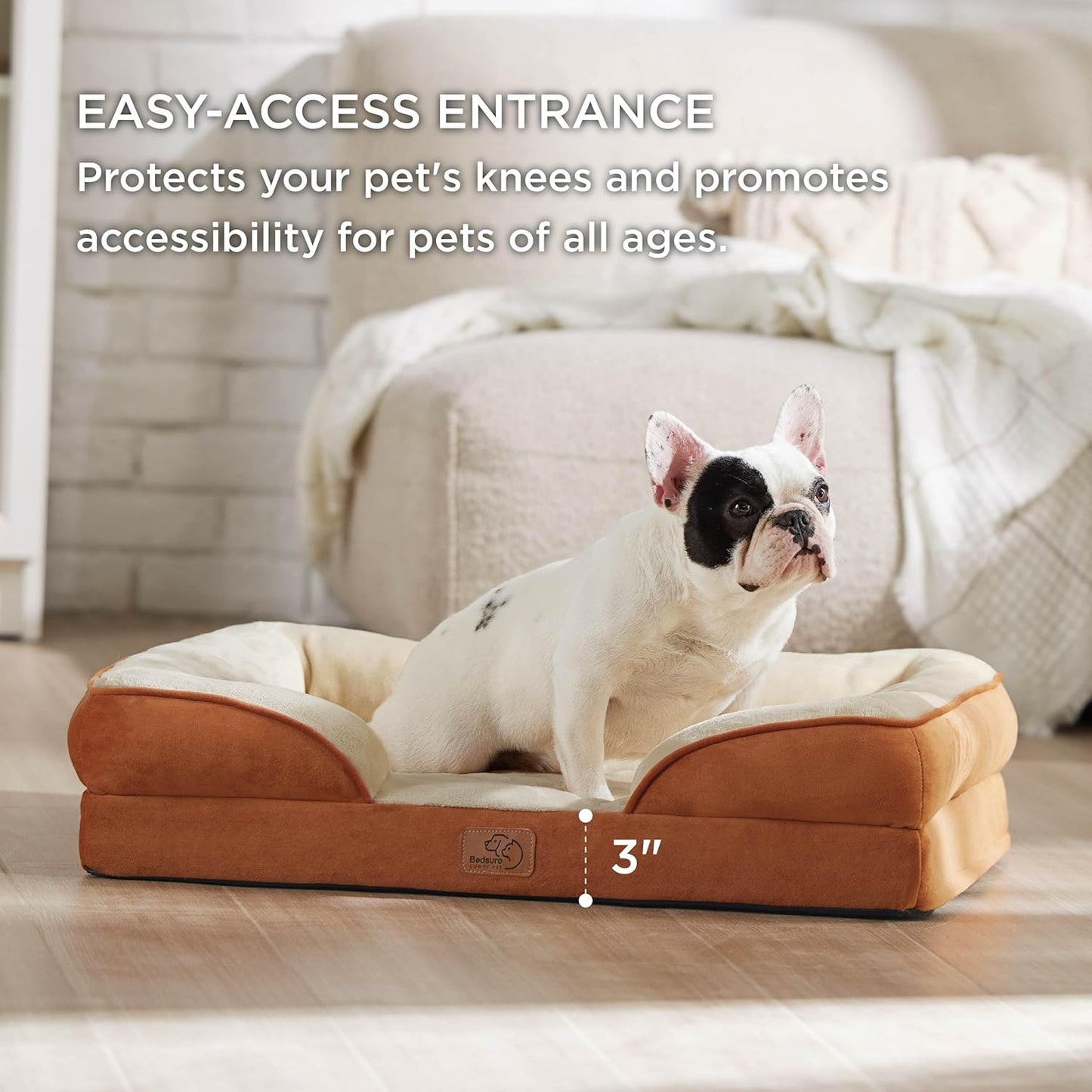 Bedsure Orthopedic Dog Bed Medium Size Dogs - Washable Medium Dog Cat Bed Waterproof, Comfort Pet Couch Sofa with Washable Removable Cover, Pets Bed with Nonskid Bottom, Ember Clay, 28"