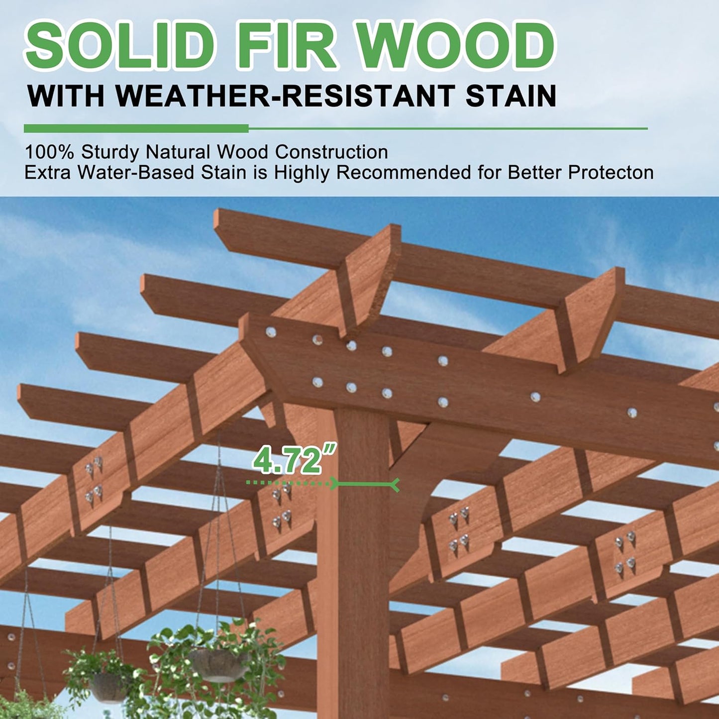 MUPATER 12×12 FT Outdoor Pergola with Roof, Wooden Pergola Kit with Stakes, Wood Garden Shelter Structure for Climbing Plant, Snow and Wind Supported, Shade for Patio, Backyard, Deck