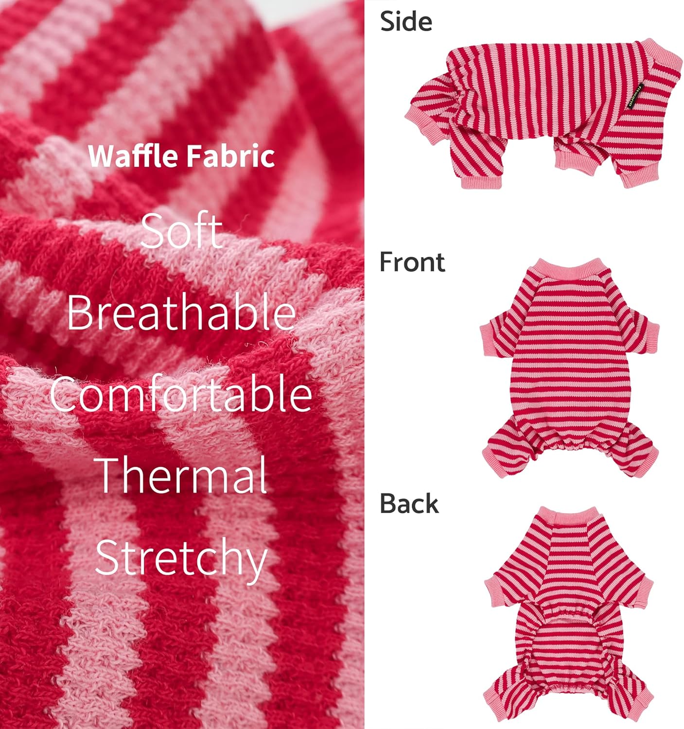 Fitwarm Pink and Red Striped Dog Pajamas, Waffle Dog Clothes for Small Dogs Girl Boy, Puppy Onesie with Feet, Pet Cat Outfit, XXL