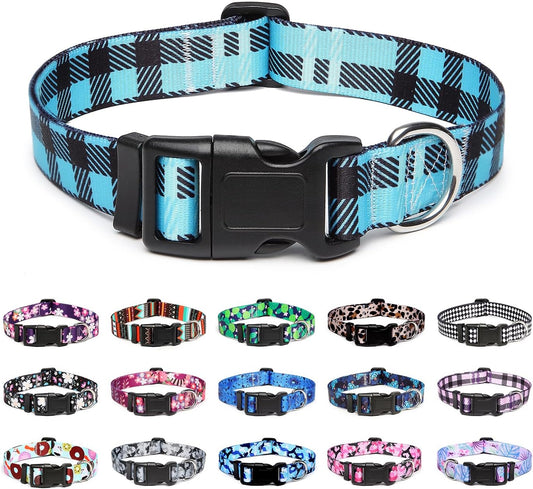Mercano Adjustable Dog Collar - Special Design Patterns, Soft Nylon Comfortable Durable Pet Collar for Small Medium Large Dogs (M, Blue Plaid)