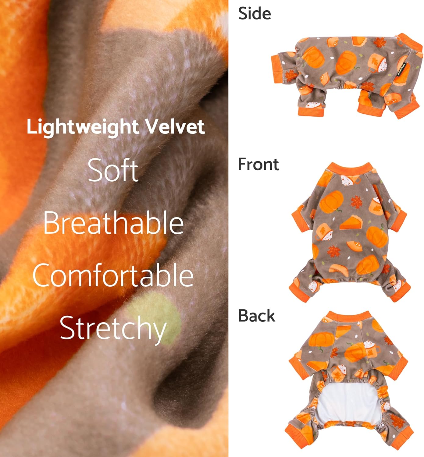 Fitwarm Pumpkin Dog Pajamas, Thanksgiving Outfit for Small Dogs Boy Girl, Pet Onesie, Brown, Orange, Medium