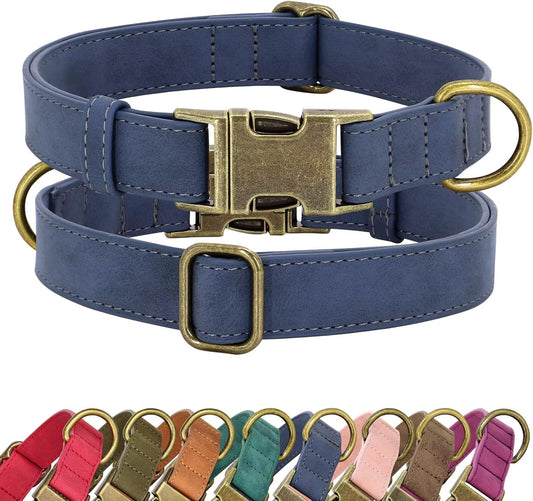 Didog Soft PU Leather Dog Collar, Stylish Quick Released Dog Collars for Large Dogs, Easy Clean Adjustable Pet Collar for Daily Walking, Blue, XL Fit 17-27" Neck