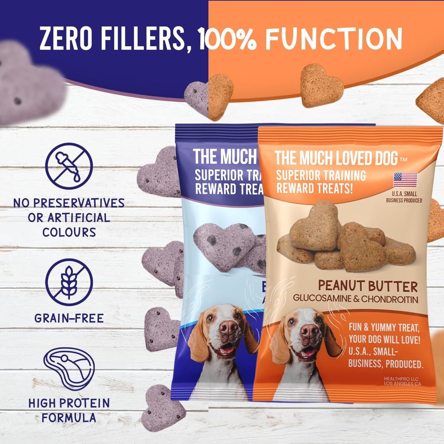 The Much-Loved Dog!™ Get More. Pay Less! Fun & Yummy, Small-Batched Baked, Fresh Blueberry Training & Reward Treats, 100% U.S.A., Human-Grade! (Pack of 2)