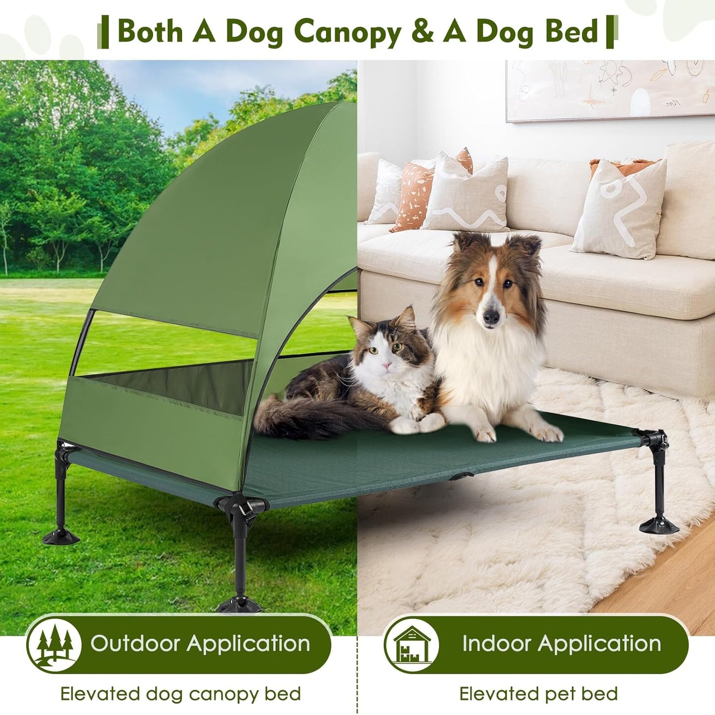 Upgraded Elevated Dog Bed with Canopy, Portable Raised Outdoor Dog Bed with Stable Anti-Slip Feet, Wider Shade Pet Bed Cot, Raised Dog Beds for Large Pets Camping, Indoor & Outdoor Use