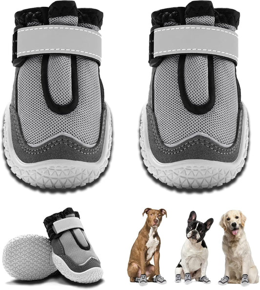 Hcpet Dog Boots for Large Dogs, Dog Shoes for Hot Pavement Winter Snow, Paw Protector Dog Booties Designed for Comfort and Breathability, Outdoor Booties for Small Medium Dogs for Hiking Grey Size 7