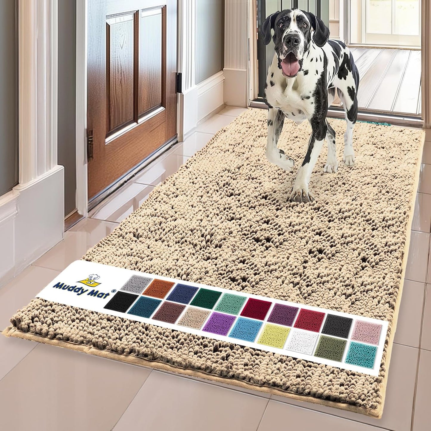 Muddy Mat® Shown on TV – Super Absorbent Door Mat Indoor, Microfiber Quick Dry Chenille Entryway Rug, Non-Slip Front Door Mat, Indoor Mats for Entryway, Machine Washable Pet Rug, Beige 36"x60"