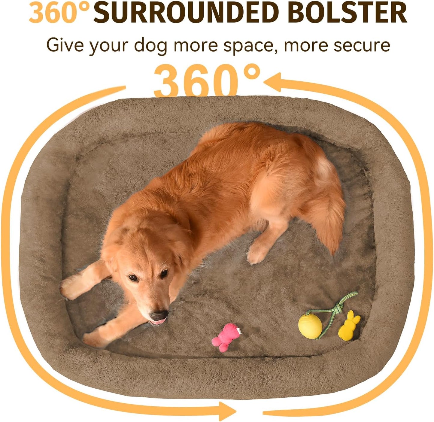Orthopedic Washable Large Dog Bed: Cooling Dog Bed with Bolsters - Jumbo Bed Waterproof Removable Cover Non-Slip Pet Bed for Extra Large Sized - Coffee