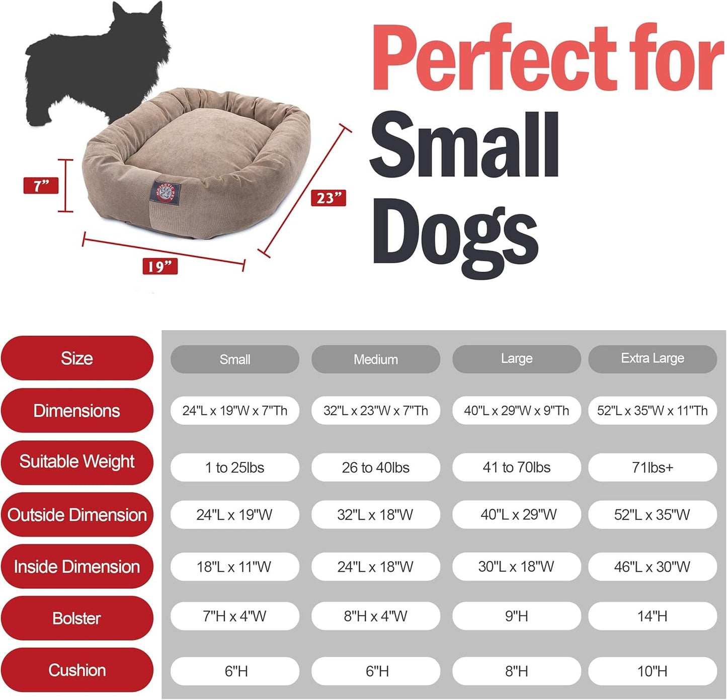 Majestic Pet 24 Inch Micro Velvet Calming Dog Bed Washable 24x19x7 (inch) – Cozy Soft Round Donut Dog Bed with Spine for Head Support - Pet Bed Small - Pearl (2025)
