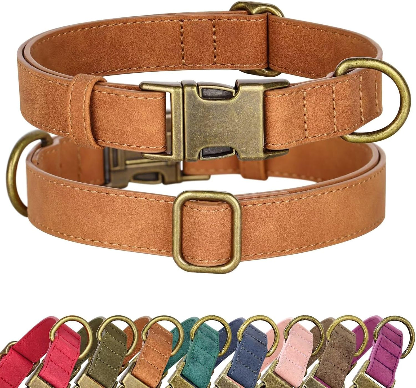 Didog Soft PU Leather Dog Collar, Stylish Quick Released Dog Collars for Medium Dogs, Easy Clean Adjustable Pet Collar for Daily Walking, Light Brown, M Fit 13-21" Neck