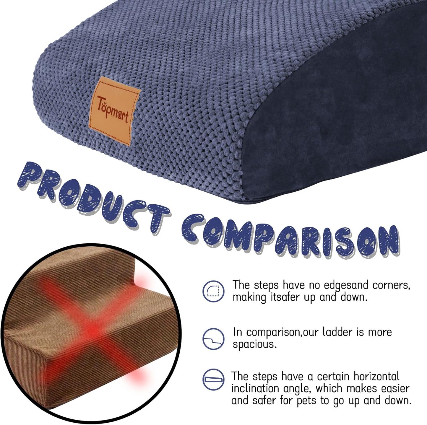 Topmart High Density Extended Foam Dog Ramp&Steps 2 Tiers,11.8" High,Non-Slip Dog Stairs,Soft Foam Pet Ladder with Waterproof Cover,Best for Injured,Older Cats,Pets with Joint Pain