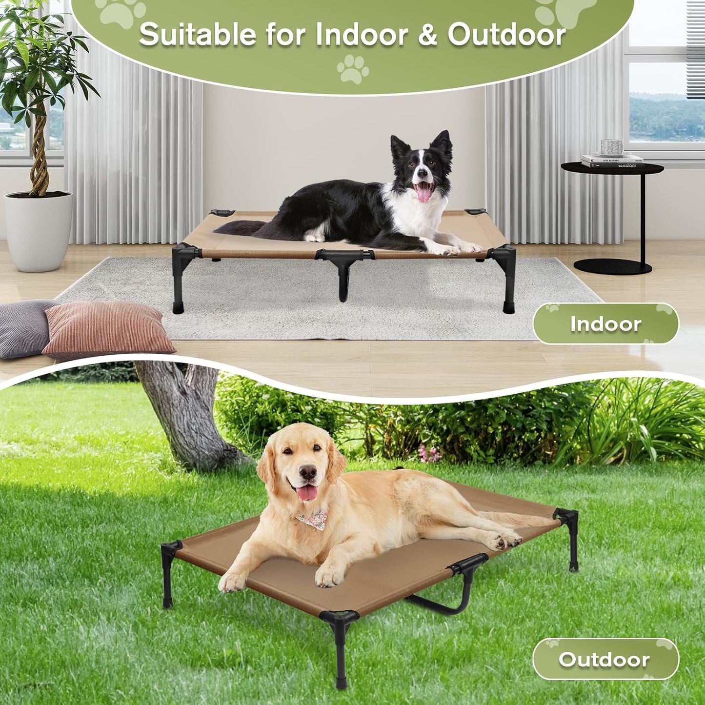 Elevated Dog Bed 42 Inch - Breathable Raised Pet Bed for Large Dogs, Waterproof Dog Cot Bed Easy to Assemble, Durable Portable Pet Cot with Non-Slip Feet, Brown
