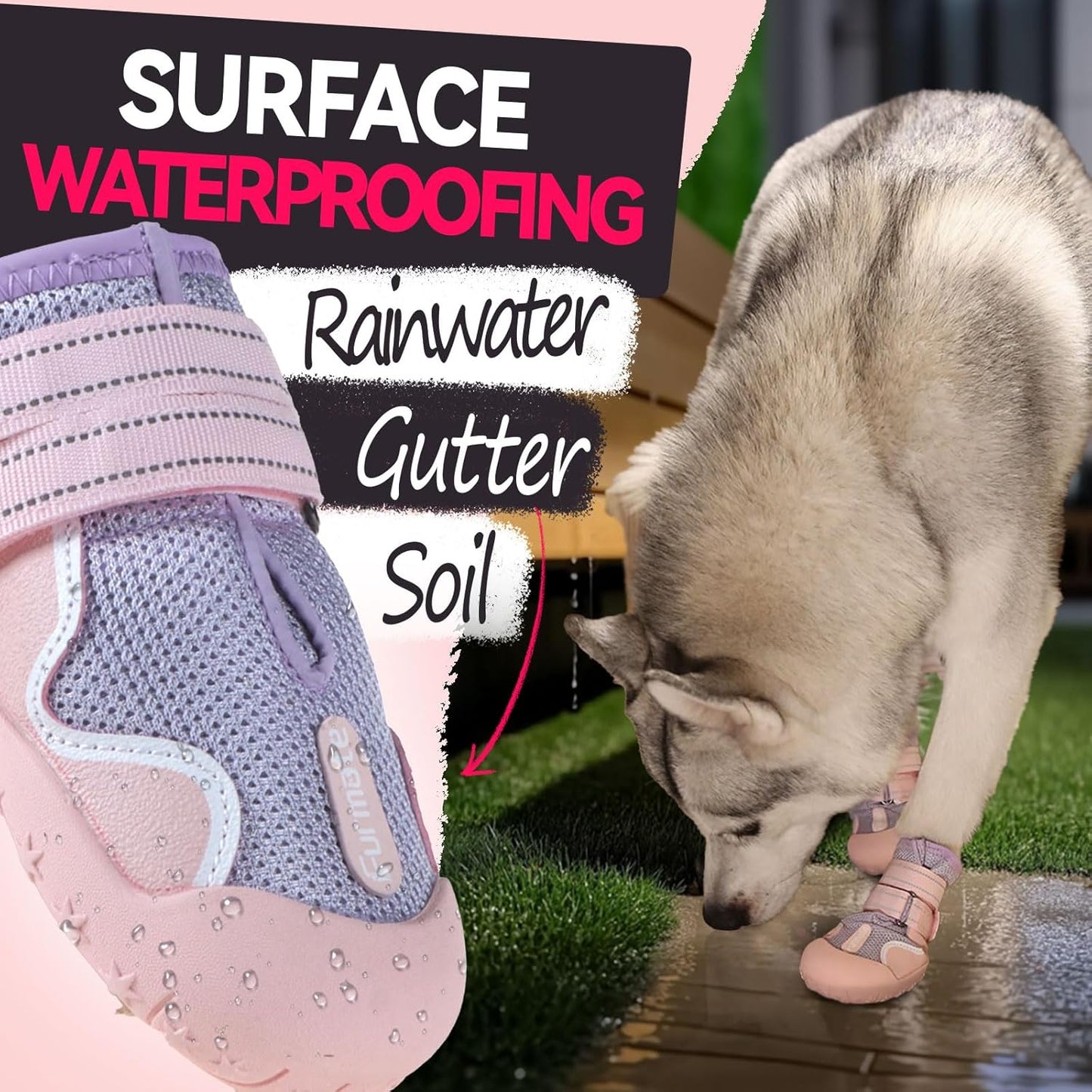 Dog Shoes for Large Small Medium Dogs, Breathable Mesh Dog Boots & Paw Protectors for Summer Hot Pavement Winter Snow, Waterproof Anti-Slip Dog Booties for Hiking Hardwood Floors(Pink-Purple5)