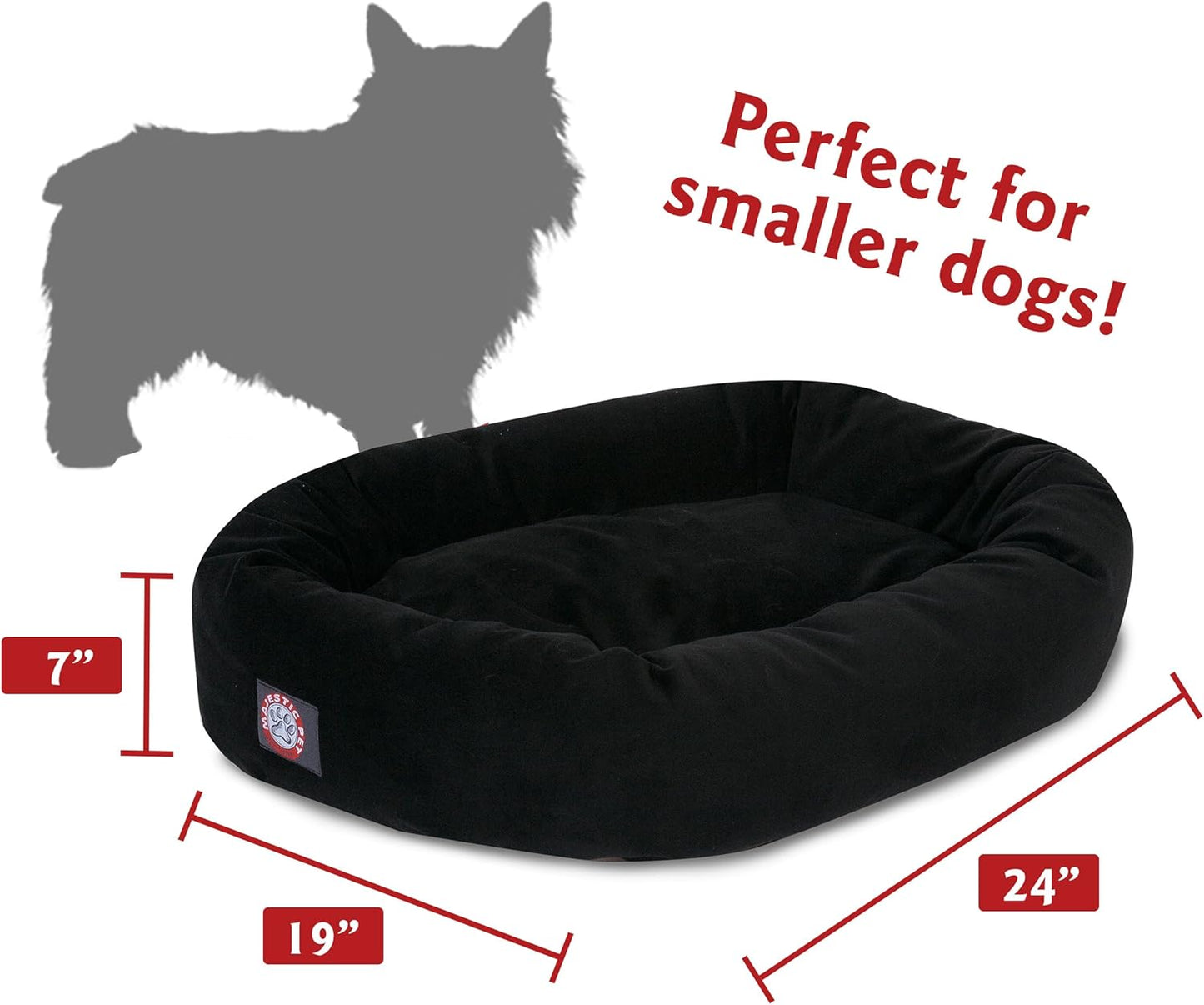 Majestic Pet 24 Inch Suede Calming Dog Bed Washable 24x19x7 (Inch) – Cozy Soft Round Donut Dog Bed with Spine Support for Dogs to Rest Their Head - Pet Bed Small – Black