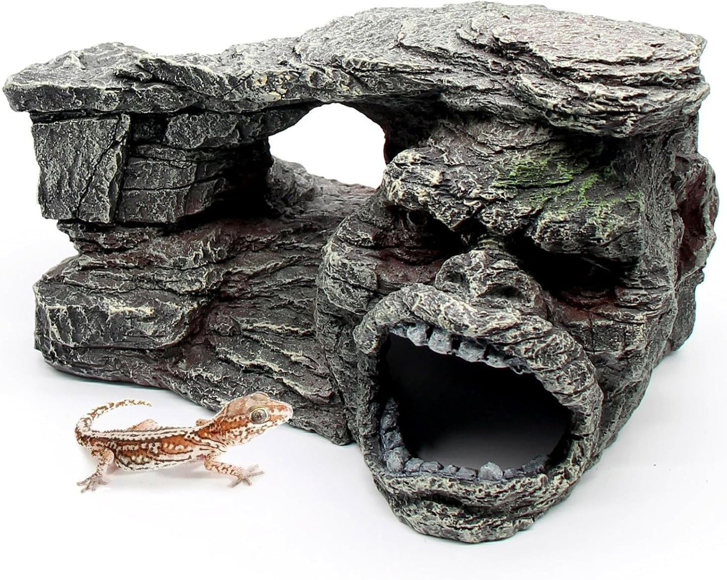 Gecko Hide Shale Scape Step Ledge, Reptile Rock Basking Platform Cave Hideout Tank Accessories Decorations, Great for Reptiles, Amphibians, Leopard Gecko, Snake, Lizard, Frogs, Turtle