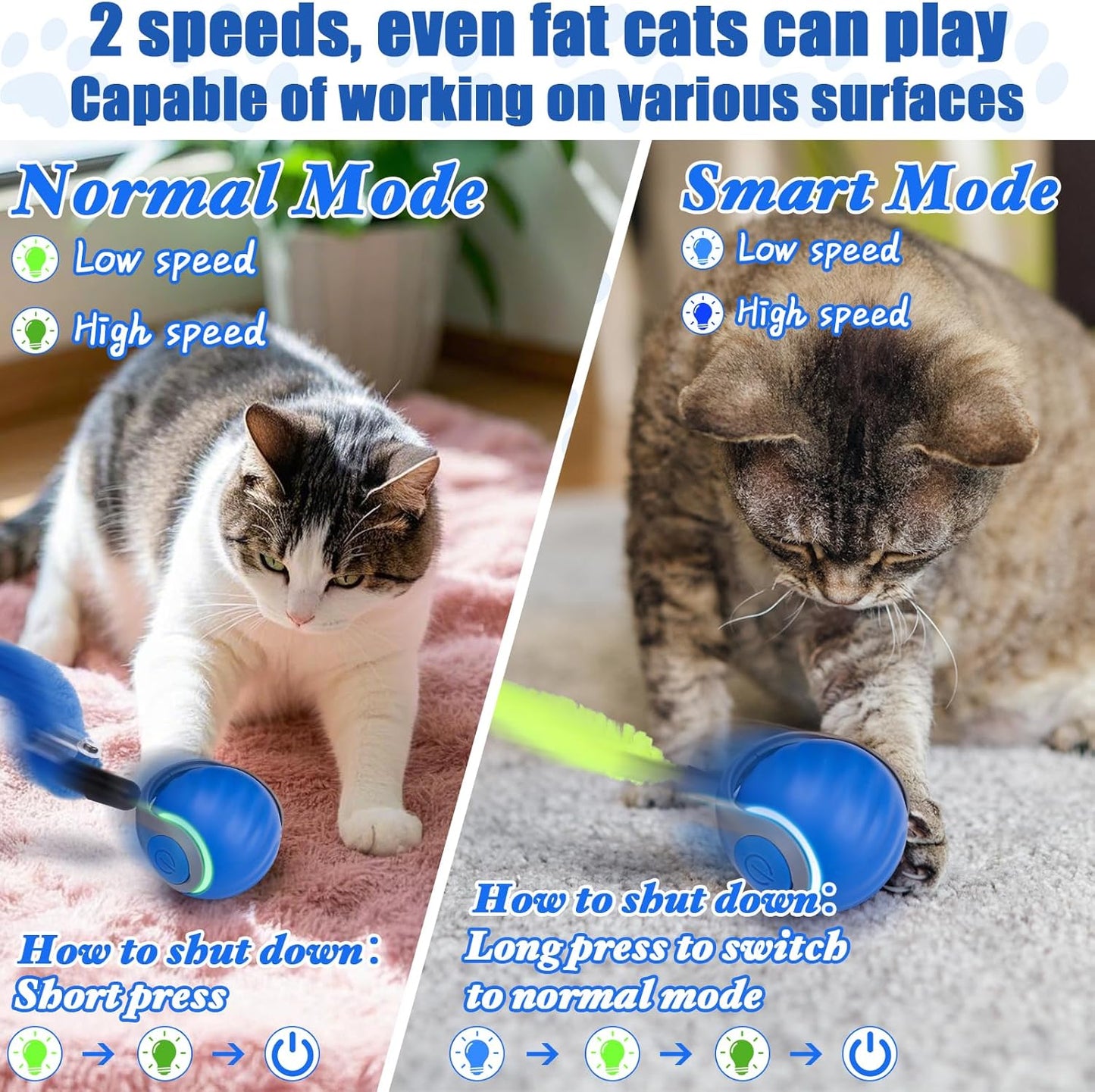 AIERSA 2Pcs Interactive Automatic Cat Toys for Bored Indoor Adult Cats,Self Play Speed Tail Toy with 3 Tails and 4 Springs