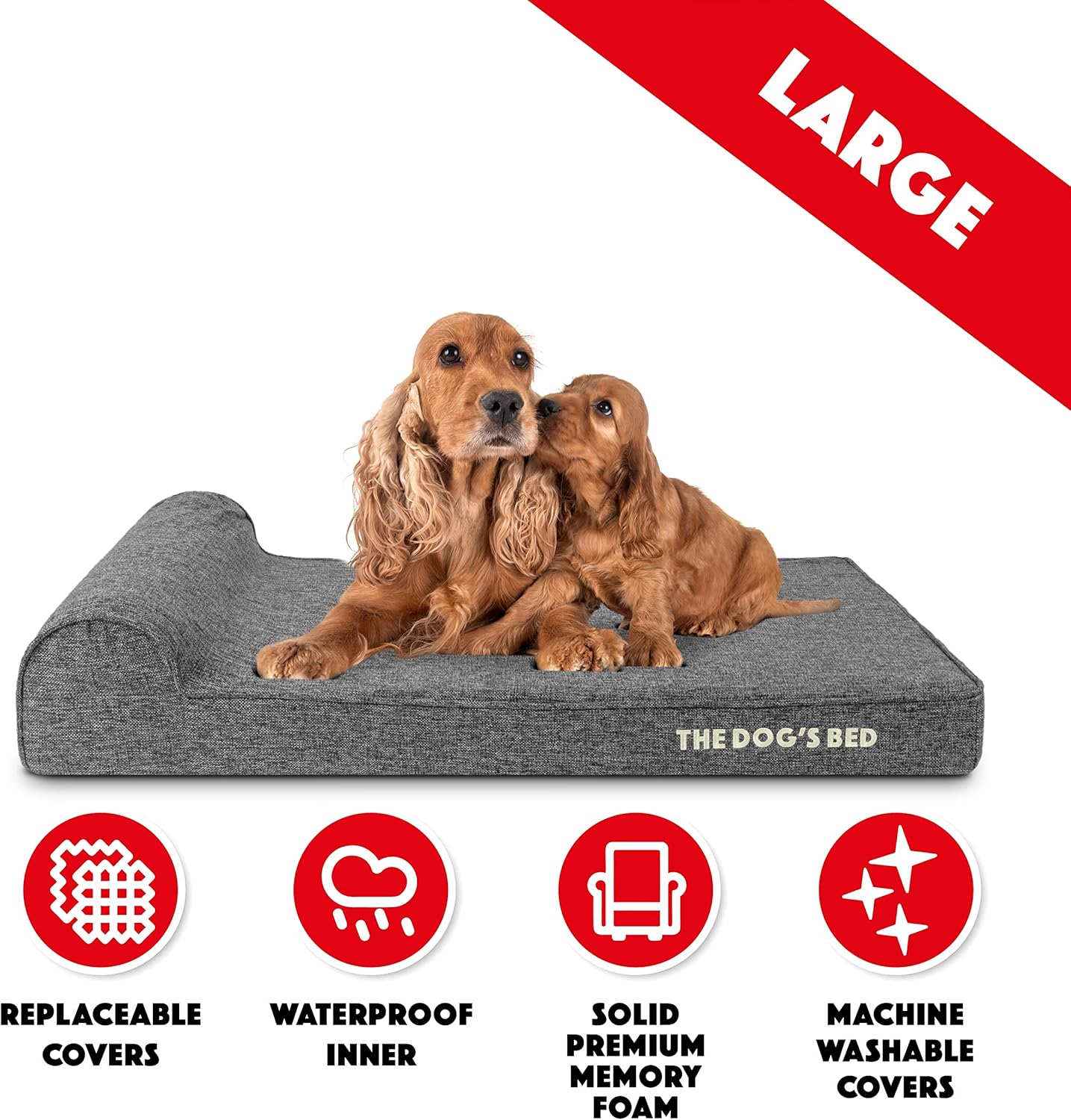 The Dog’s Bed Orthopedic Headrest Dog Bed, Large Grey Linen 40x25, Memory Foam, Pain Relief for Arthritis, Hip & Elbow Dysplasia, Post Surgery, Lameness, Veterinary Approved, Waterproof Washable Cover