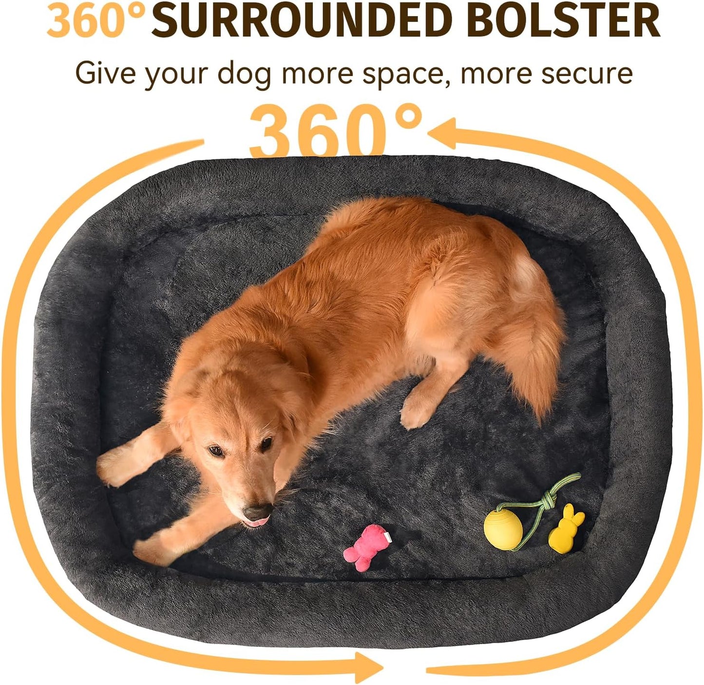Orthopedic Waterproof Large Dog Bed: Memory Foam Washable Dog Bed with Bolsters - XXL Orthopedic Removable Cover for Medium Large Sized Pet - Non-Slip Bottom
