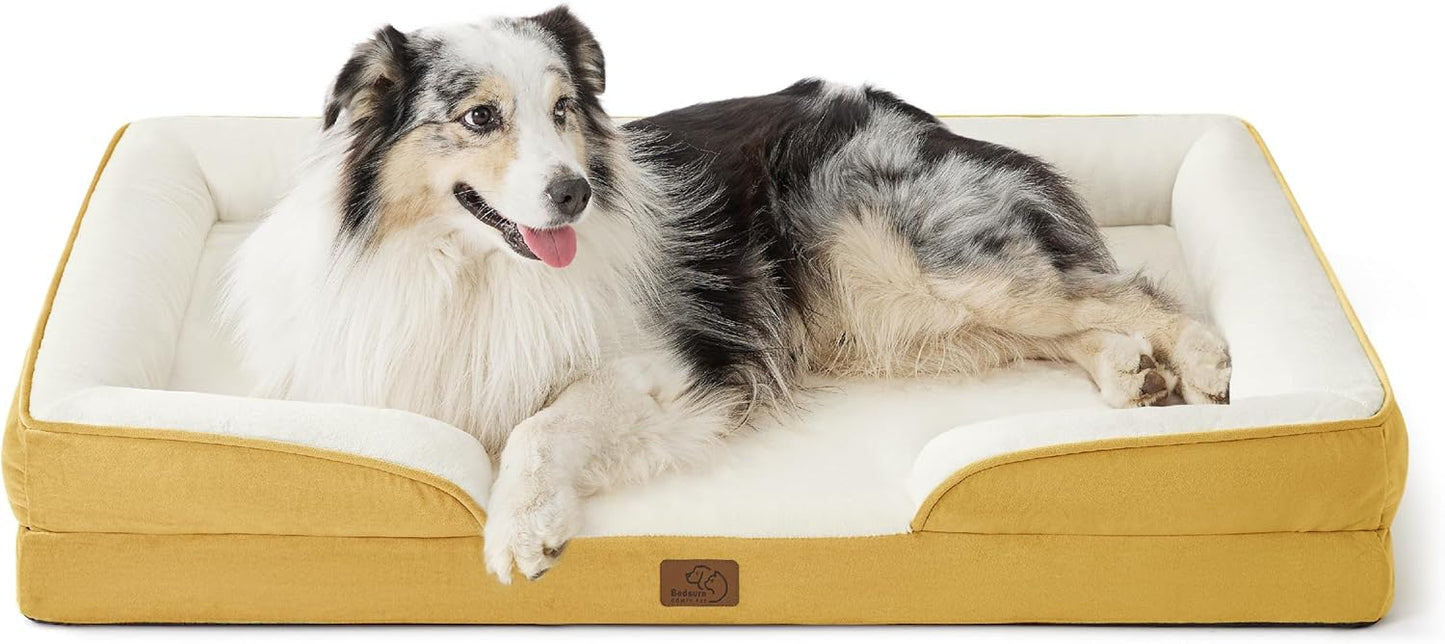 Bedsure XL Orthopedic Dog Bed for Extra Large Dogs - Washable XLarge Dog Cat Bed Waterproof, Comfort Dogs Couch Sofa with Washable Removable Cover, Pet Bed with Nonskid Bottom, Spicy Mustard, 42"