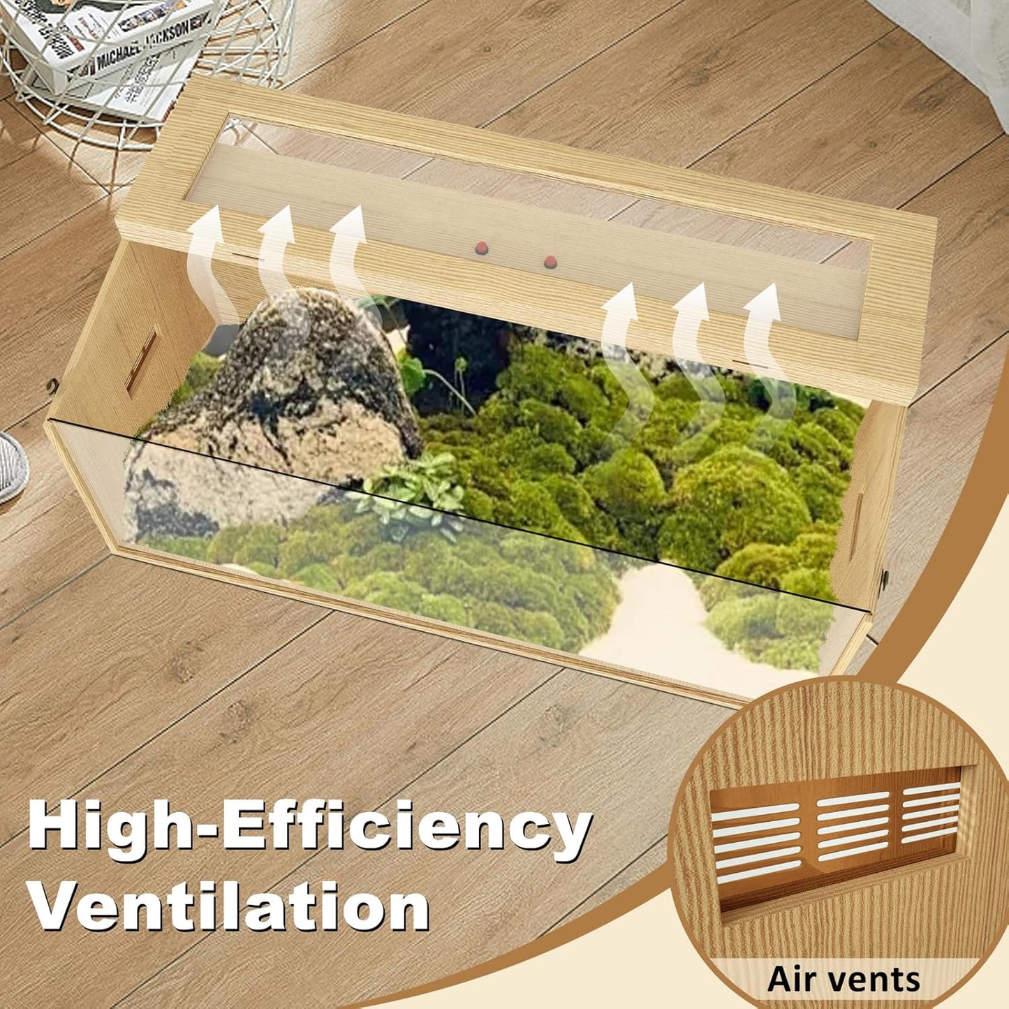 43 Gallon Reptile Terrarium Tank, Large Snake Enclosure, Lizard, Leopard Gecko Tank with Openable Roof Door, Lockable Bearded Dragon Tank, (Wooden, 40" L x 16" W x 16" H)