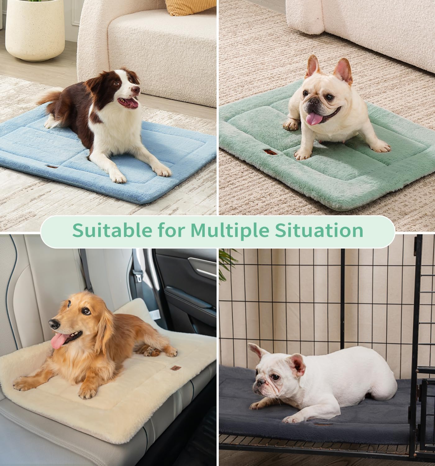 Made4Pets Dog Crate Pad Bed for Large Dogs, Washable & Reversible, Anti-Slip Kennel Mat for Cozy Sleeping, Soft Fluffy Dog Bed for Indoor & Outdoor Use, 41"x29", Green