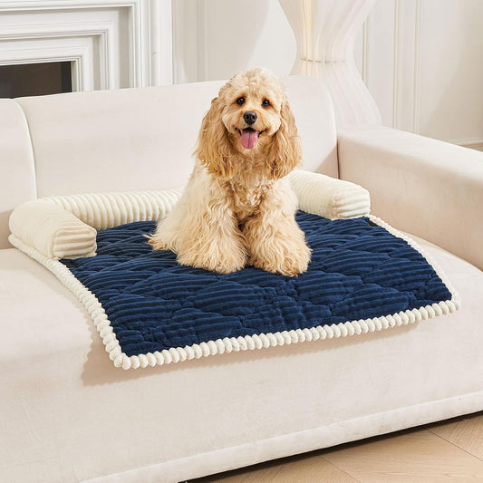 HAOMAIJIA Dog Couch Bed for Small Dogs, Non Slip Pet Couch Covers for Sofa Thick Soft Washable Dog Couch Cover Protector All Seasons Universal Dogs and Cats Bed Mat (Navy Blue, Small)
