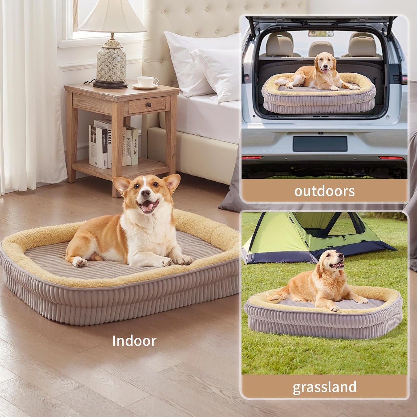 Orthopedic Dog Bed for Extra Large Dogs Breeds, High Density Egg Crate Foam Dog Sofa Beds,Oval Kennel Bed, Pet Couch Bed with Four Sided Bolster, Removable Washable Cover& Non-Slip Bottom