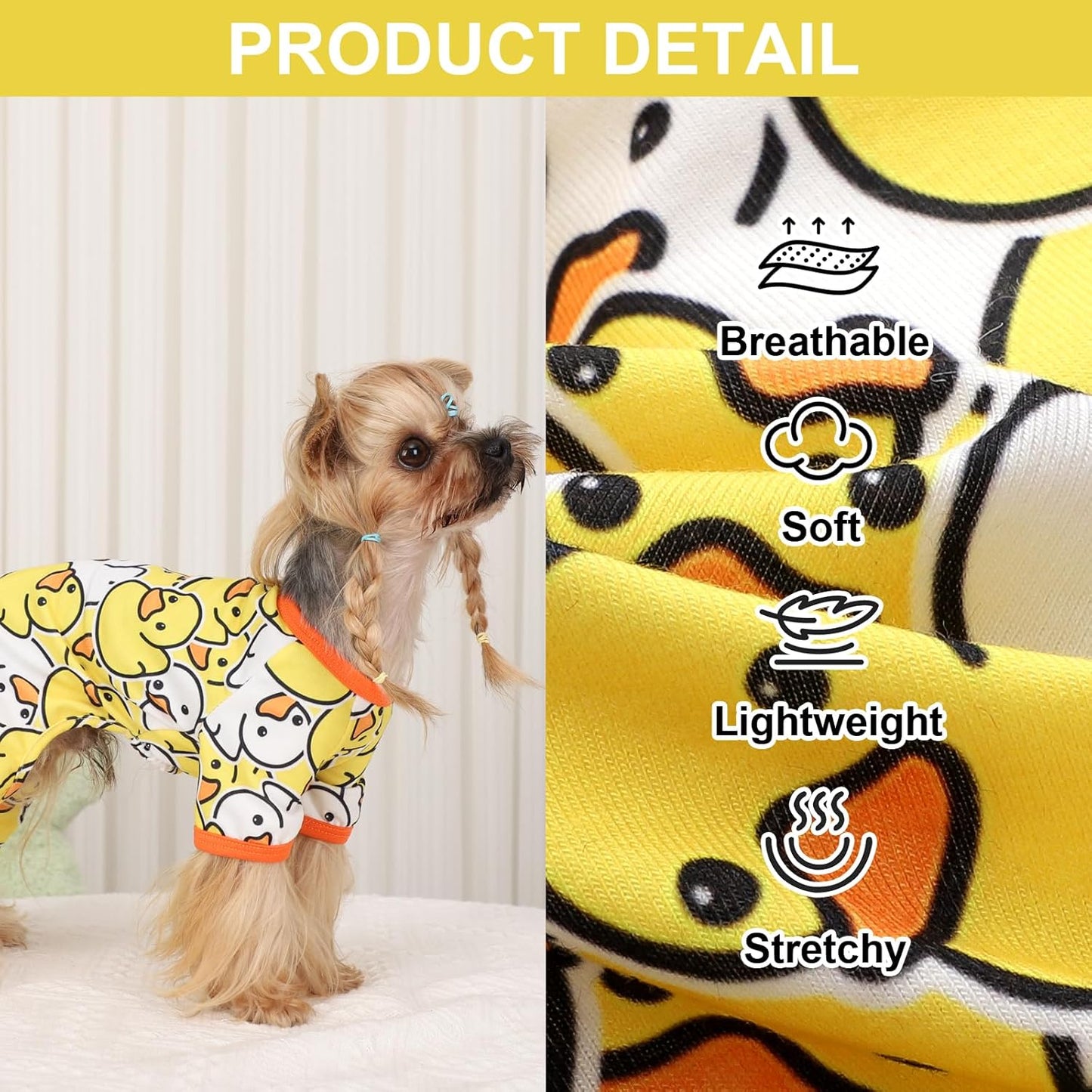 Dog Pajamas Pjs Spring Summer Dog Clothes for Small Dogs Girl - Boy - Small Size Dogs, Soft Stretchy Puppy Clothes Doggie Onesies Cat Pet Jammies Outfit (Duck Yellow, Medium)