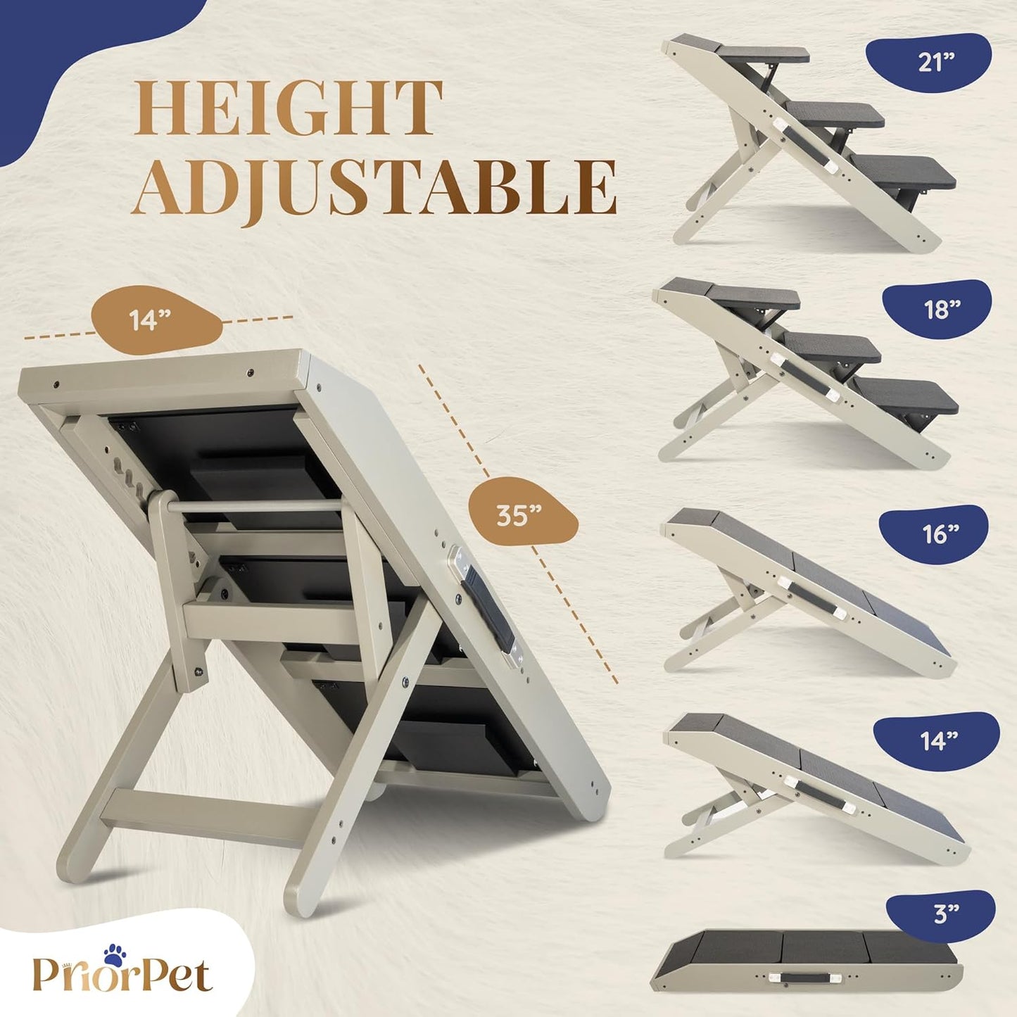 Dog Steps for Bed & Couch 2-in-1 Dog Stairs/Ramp - Height Adjustable Dog Ramp for Couch 7” - 20” - Pet Stairs, Dog Stairs for Small Dogs - Easy to Move Pet Steps with Landing Platform, Gray