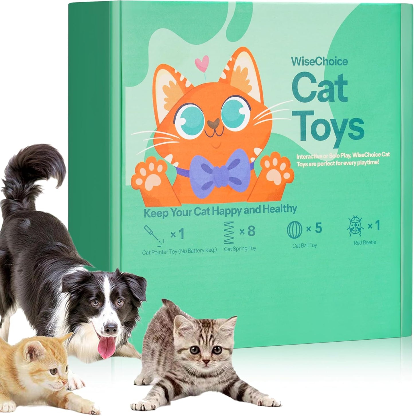 WiseChoice 15-in-1 Cat Toys, Rechargeable Dot Chase Light, Cat Spring Toy, Ball Toys with Bell and Plush Toy, Perfect for Solo or Interactive Gifts for Cats Kitten