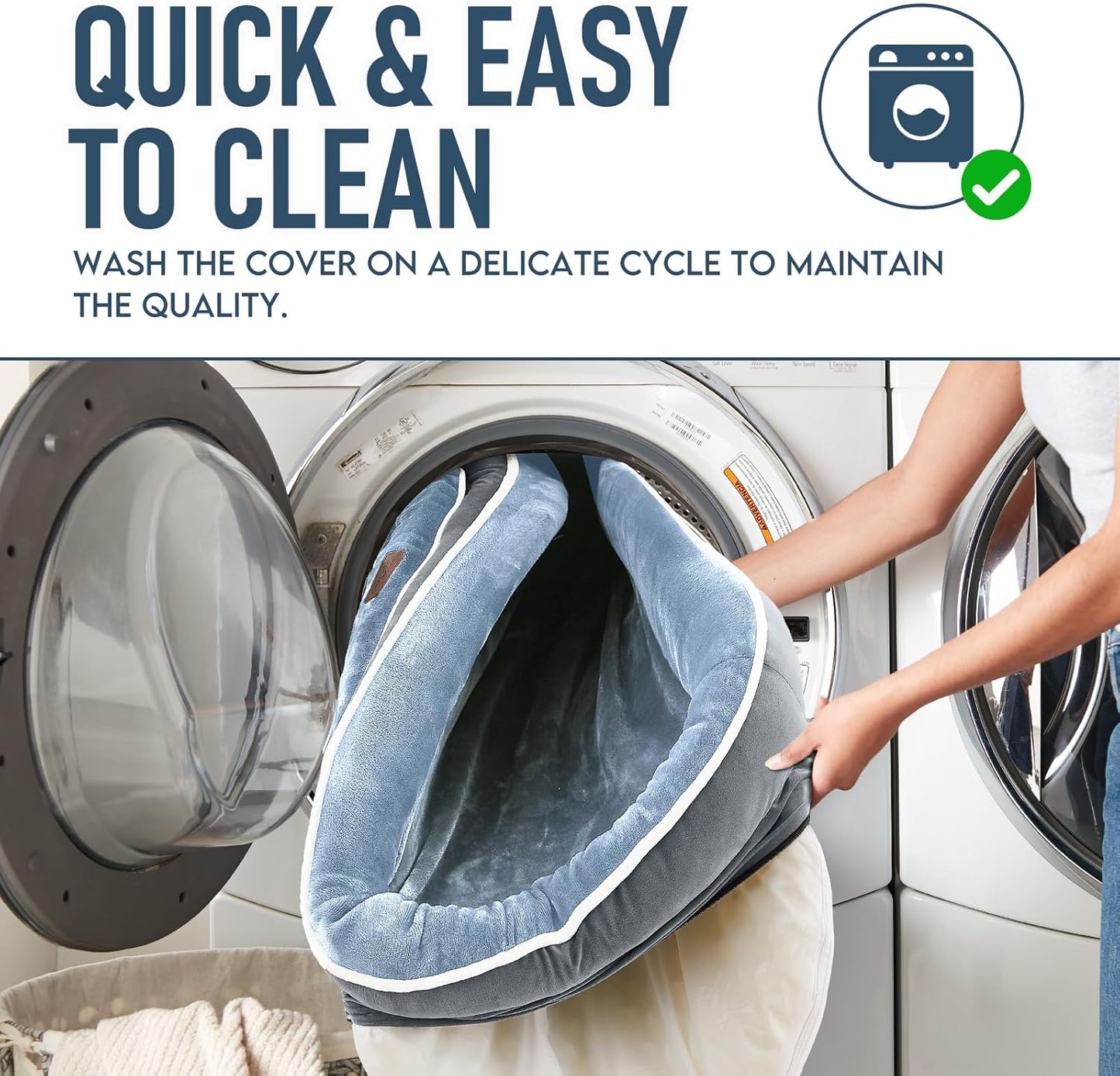 OhGeni Orthopedic Dog Couch Pet Sofa Large Sized Cat Beds with Comfort Foam Support, Soft Comfortable Fabric, Machine Washable Waterproof Removable Cover, 35-Inch (Washed Blue)