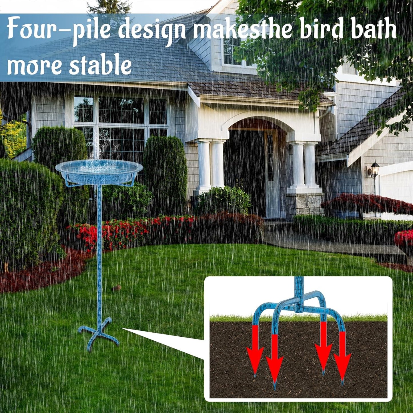 Metal Bird Bath for Outside, 36.2" Height Birdbath Bowl Standing Bird Feeders for Outdoors with 4 Prongs Base Stake, Freestanding Birdfeeders for Garden Yard Lawn Decor (Retro Blue)