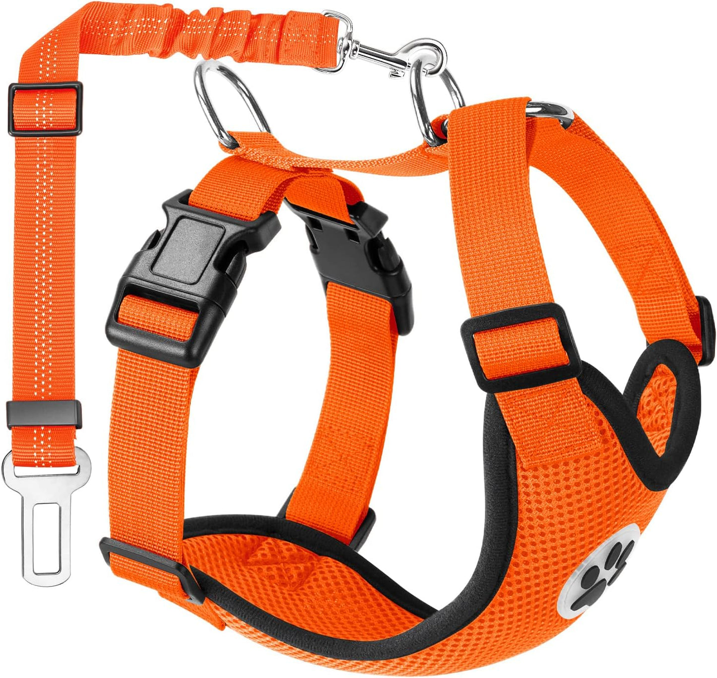 Lukovee Dog Seat Belt - Adjustable Dog Car Harness for Large, Medium & Small Dogs, Soft Padded & Breathable Mesh Dog Seatbelt with Vehicle Connector Strap (Orange, XX-Small)