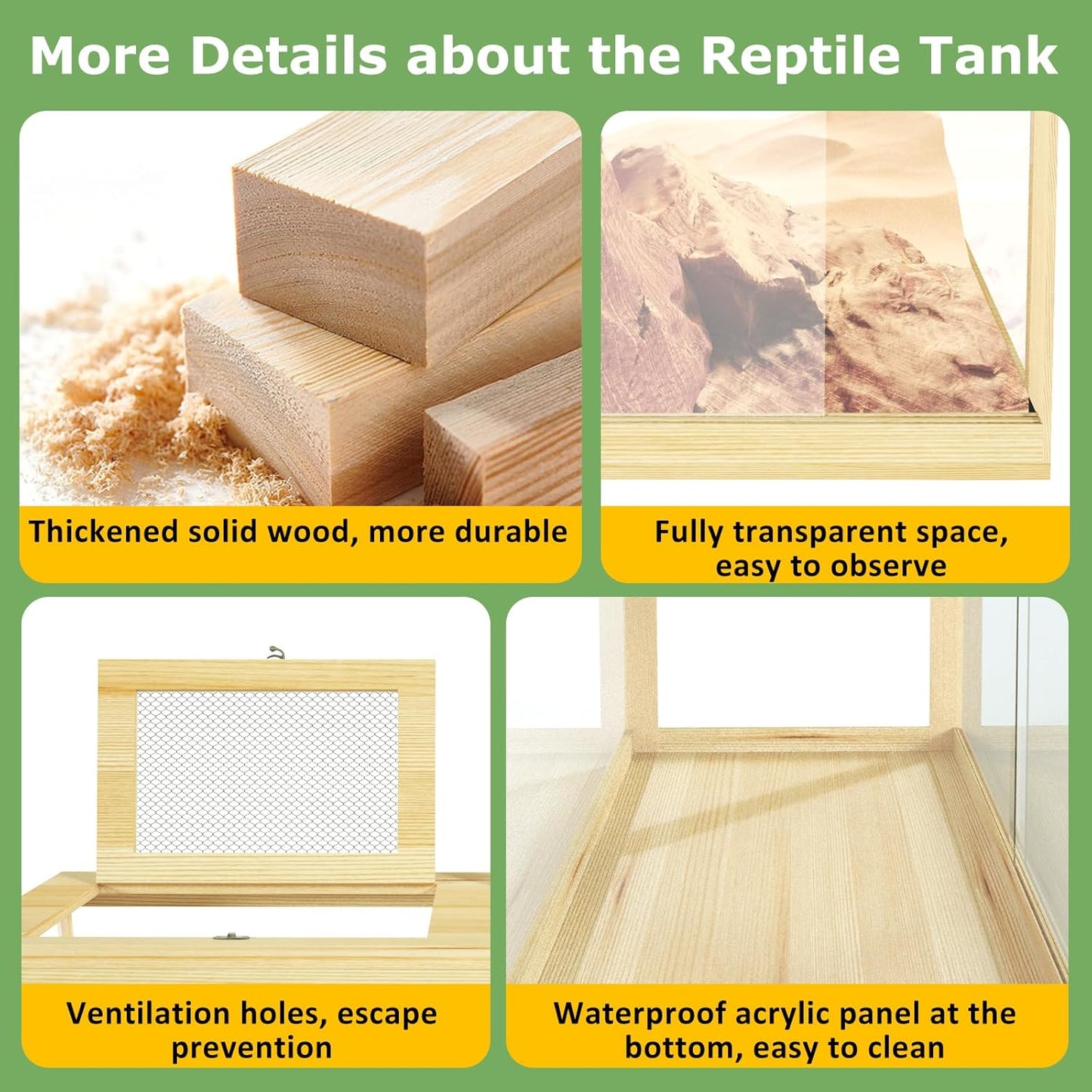 67 Gallon Reptile Tank - 40" Lockable Sliding Door Bearded Dragon & Snake Tank with Metal Mesh Roof, Front Opening Terrarium for Lizards, Leopard Gecko (Wood, 40" x 20" x 20")