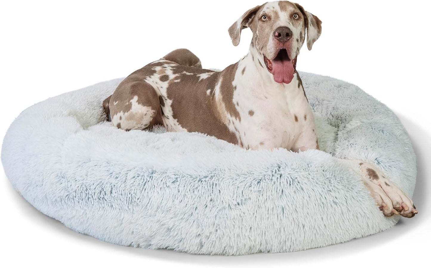 Best Friends by Sheri Original Calming Donut Dog and Cat Bed, Shag Faux Fur, Frost Gray, XXL (54in x 54in) - Anxiety Relief for Pets Up to 210 lbs