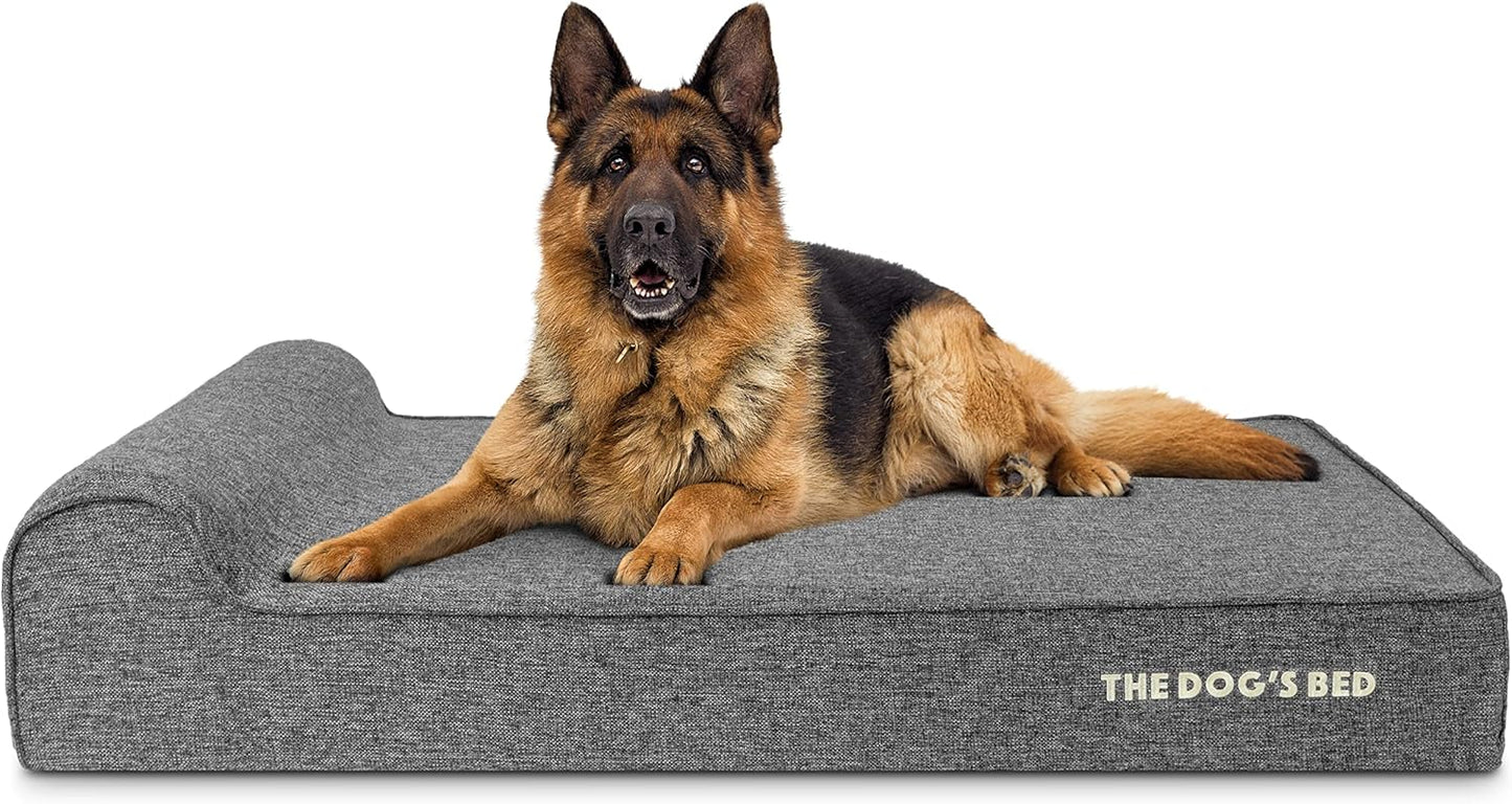 The Dog’s Bed Orthopedic Headrest Dog Bed XL Linen Grey 46x28, Memory Foam, Pain Relief for Arthritis, Hip & Elbow Dysplasia, Post Surgery, Lameness, Veterinary Approved, Waterproof Washable Cover