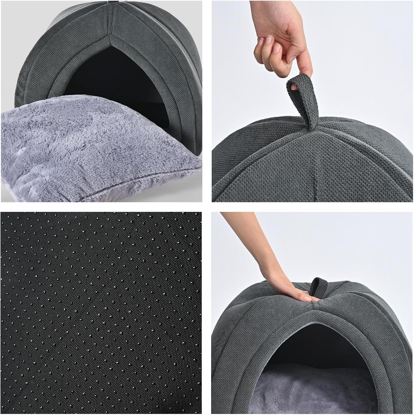 Amazon Basics Cat Cave Bed, 2-in-1 Foldable House for Indoor Cats, with Washable Cushion and Non-Slip Base, 17.5 x 17.5 Inches, Large