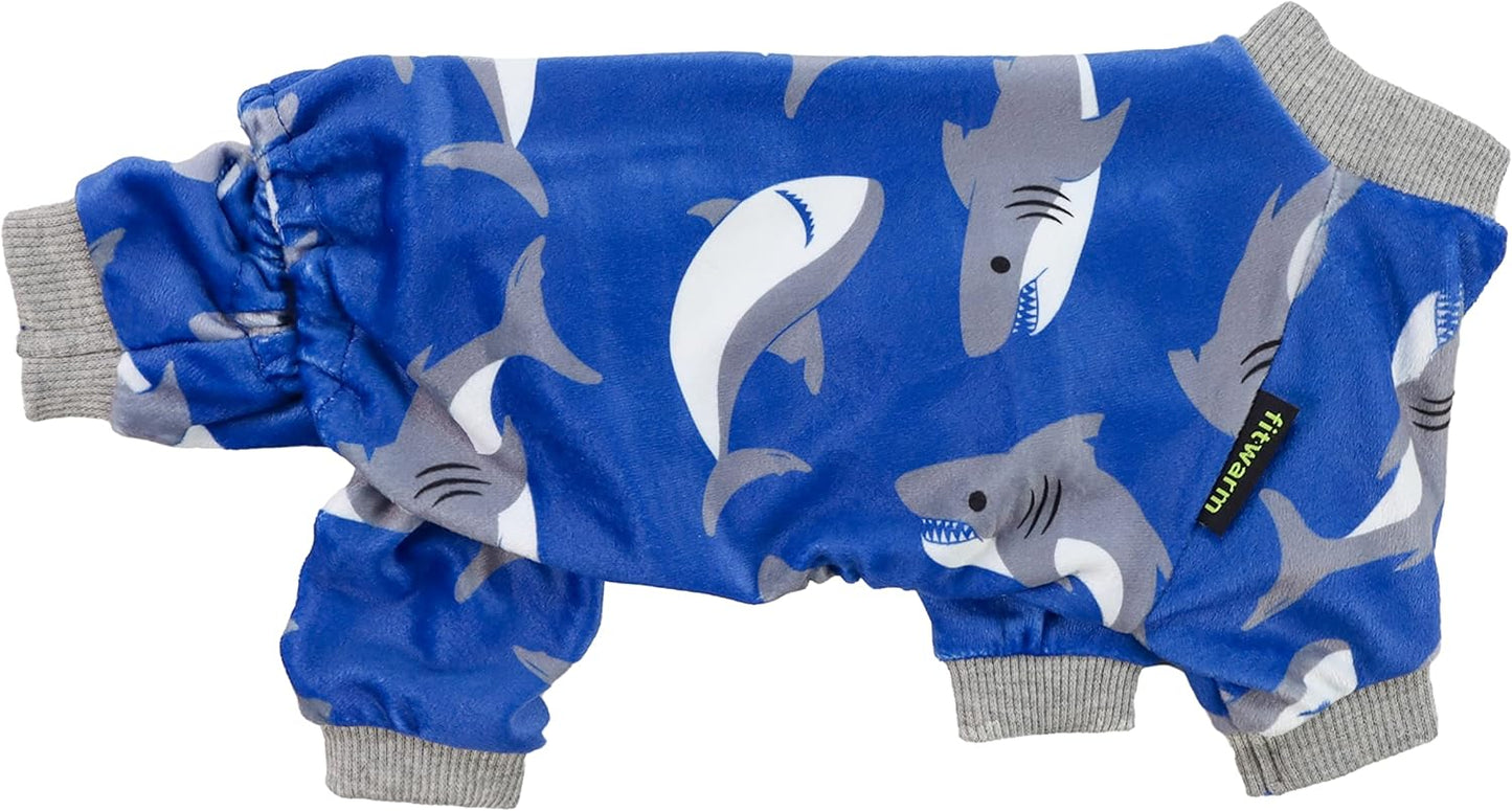 Fitwarm Shark Dog Pajamas, Dog Clothes for Small Dogs Girl Boy, Pet Onesie with Feet, Cat Outfit, Lightweight Velvet, Royal Blue, XXL