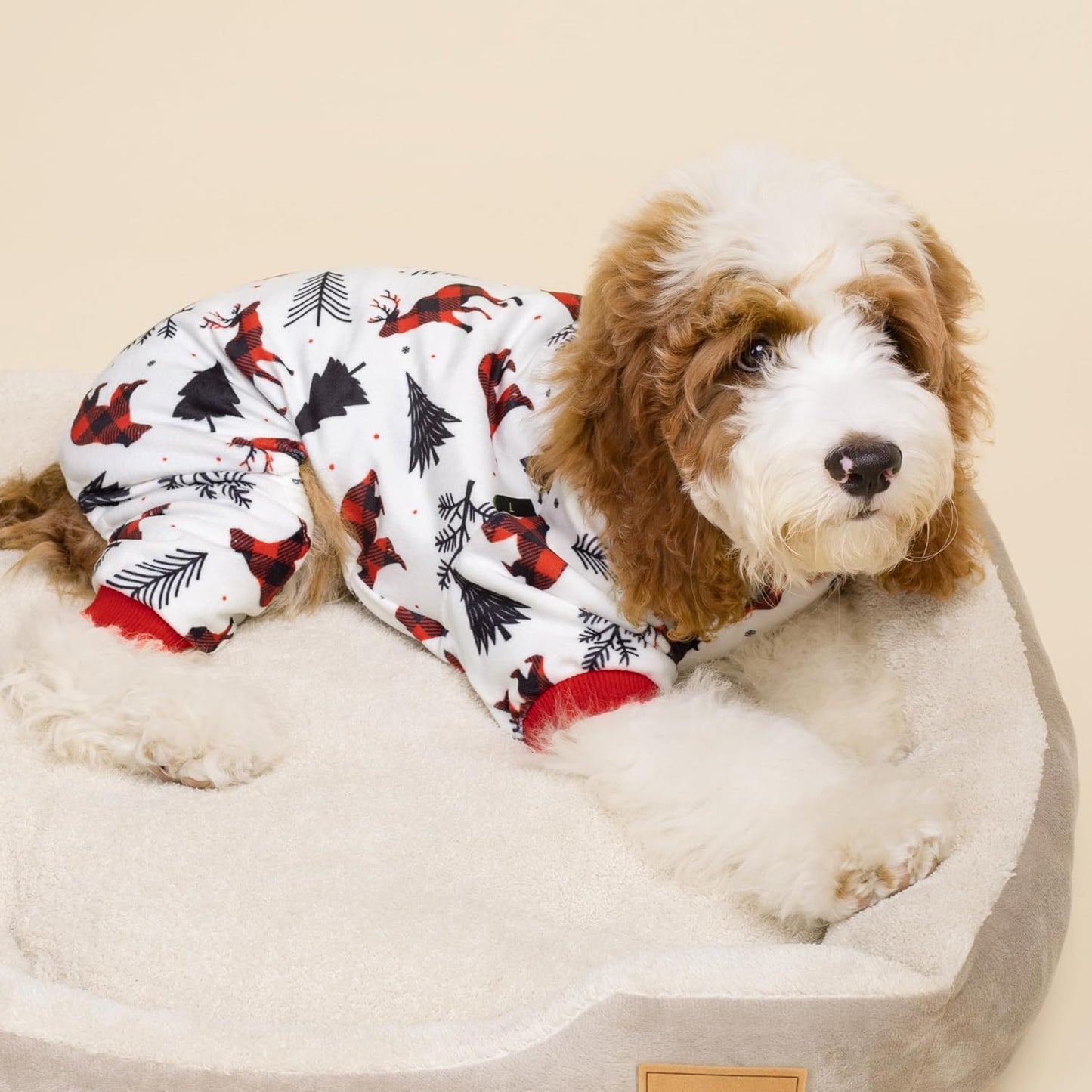 Fitwarm Reindeer Dog Christmas Pajamas, Winter Doggy Clothes for Small Dogs Boy Girl, Fleece Dog Onesie with Feet, Holiday Pet Outfit, Black, White, Red, XL