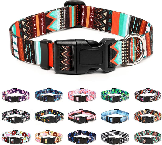 Mercano Adjustable Dog Collar - Special Design Patterns, Soft Nylon Comfortable Durable Pet Collar for Small Medium Large Dogs (S, Tribal Green)