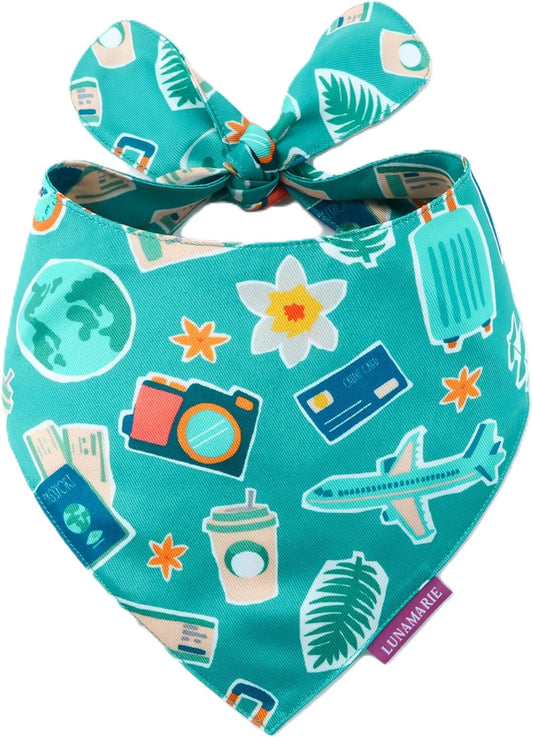 LunaMarie - Luxury Pet Birthday Bandanas -Premium & Silky Poly Fabric | 100% Handmade | Custom Shape Dual Layered (Pawsport Club, Large)