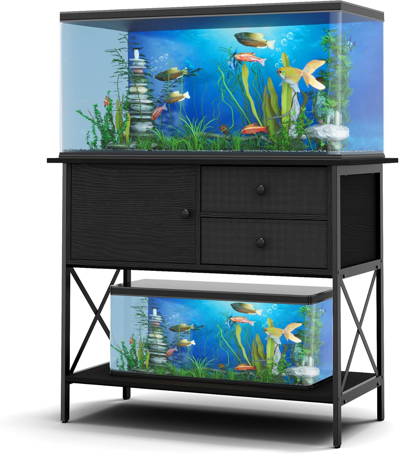 Fish Tank Stand 40 Gallon: Sturdy Aquarium Stand with Accessories Storage - Metal Tank Stands Table for 40-50 Gallon Reptile Breeder Turtle Terrarium - 36.6"x18.8" Weight Capacity 660 lbs