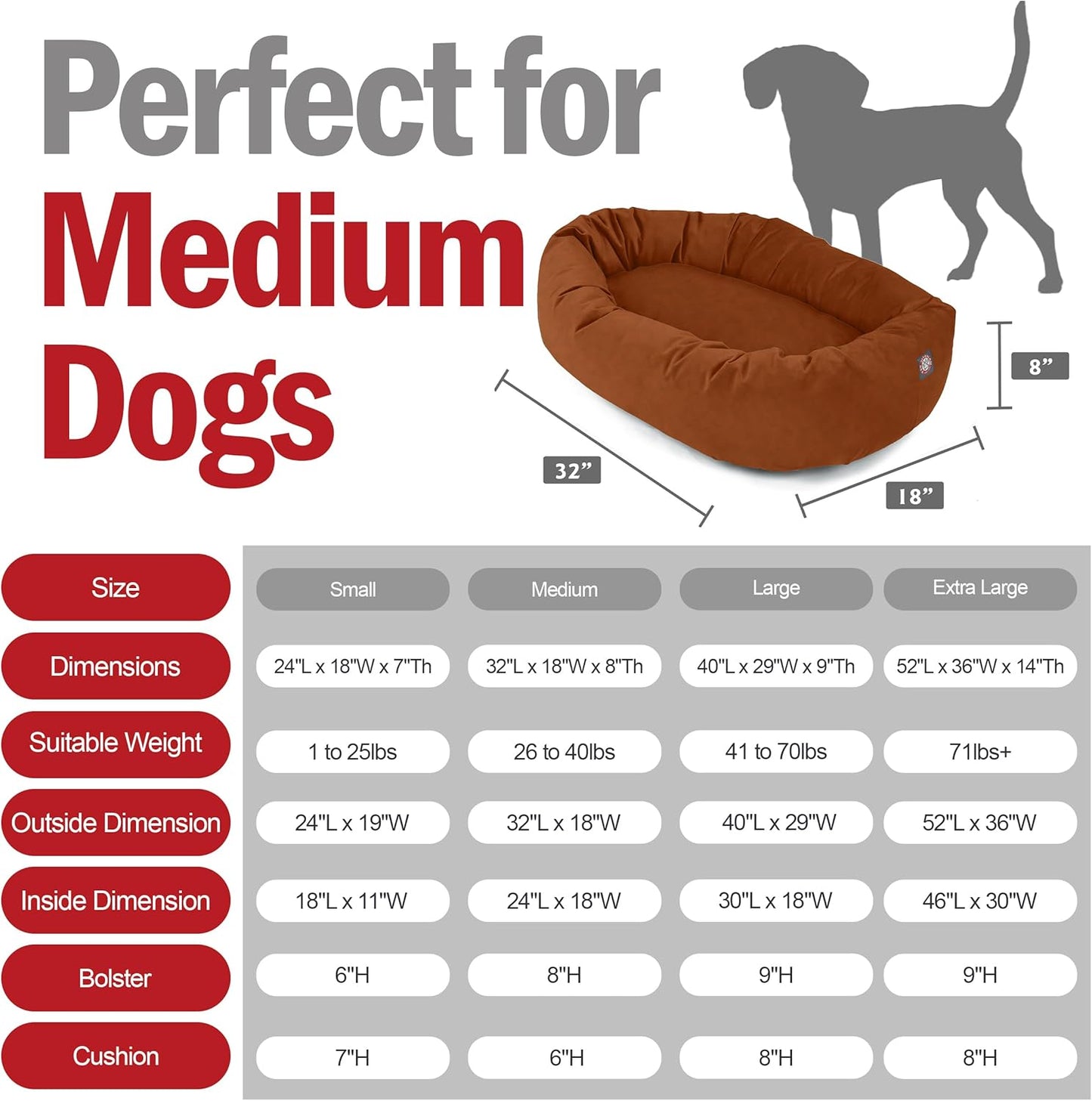 Majestic Pet 32 Inch Suede Calming Dog Bed Washable 32x23x7 (Inch) – Cozy Soft Round Donut Dog Bed with Spine Support for Dogs to Rest Their Head - Pet Bed Medium – Rust (2025)