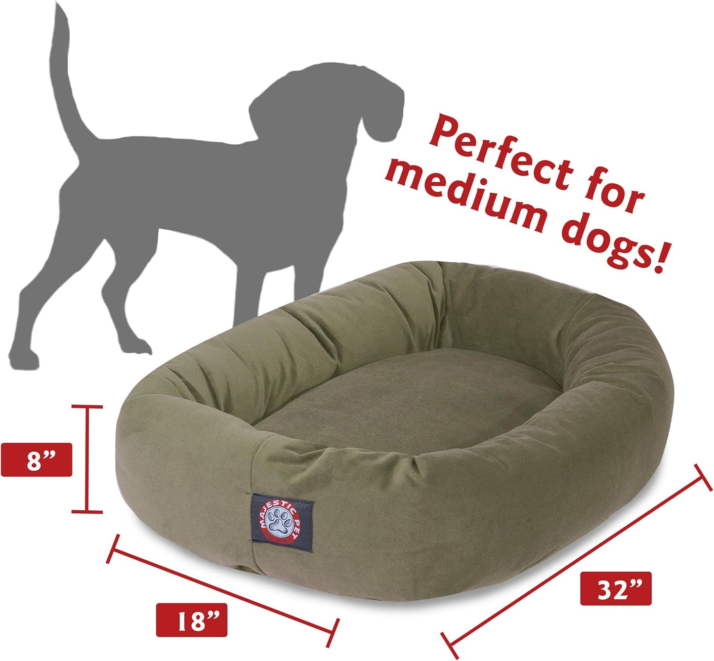 Majestic Pet 32 Inch Suede Calming Dog Bed Washable 32x23x7 (Inch) – Cozy Soft Round Donut Dog Bed with Spine Support for Dogs to Rest Their Head - Pet Bed Medium – Sage