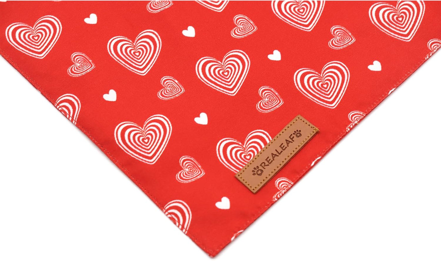 Realeaf Valentines Day Dog Bandanas 2 Pack, Reversible Love Pet Scarf for Boy and Girl, Premium Durable Fabric, Heart Bandana for Small Medium Dogs (Small)