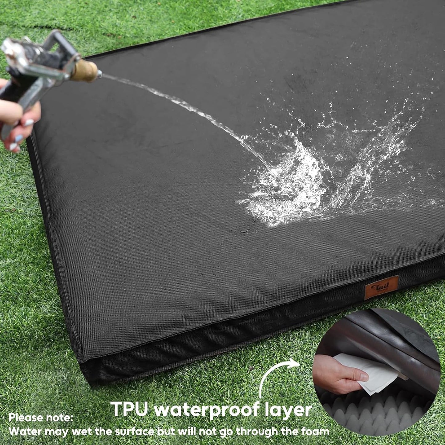 Outdoor Extra Large Dog Bed for Big Dogs, Waterproof Dog Bed for Large Dogs, Egg Crate Foam XL Pet Bed with Removable Washable Oxford Cooling Cover, Black