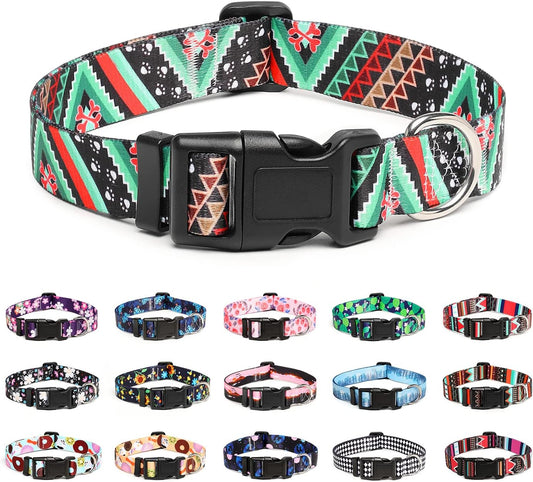 Mercano Adjustable Dog Collar - Special Design Patterns, Soft Nylon Comfortable Durable Pet Collar for Small Medium Large Dogs (L, Ethnic Green)