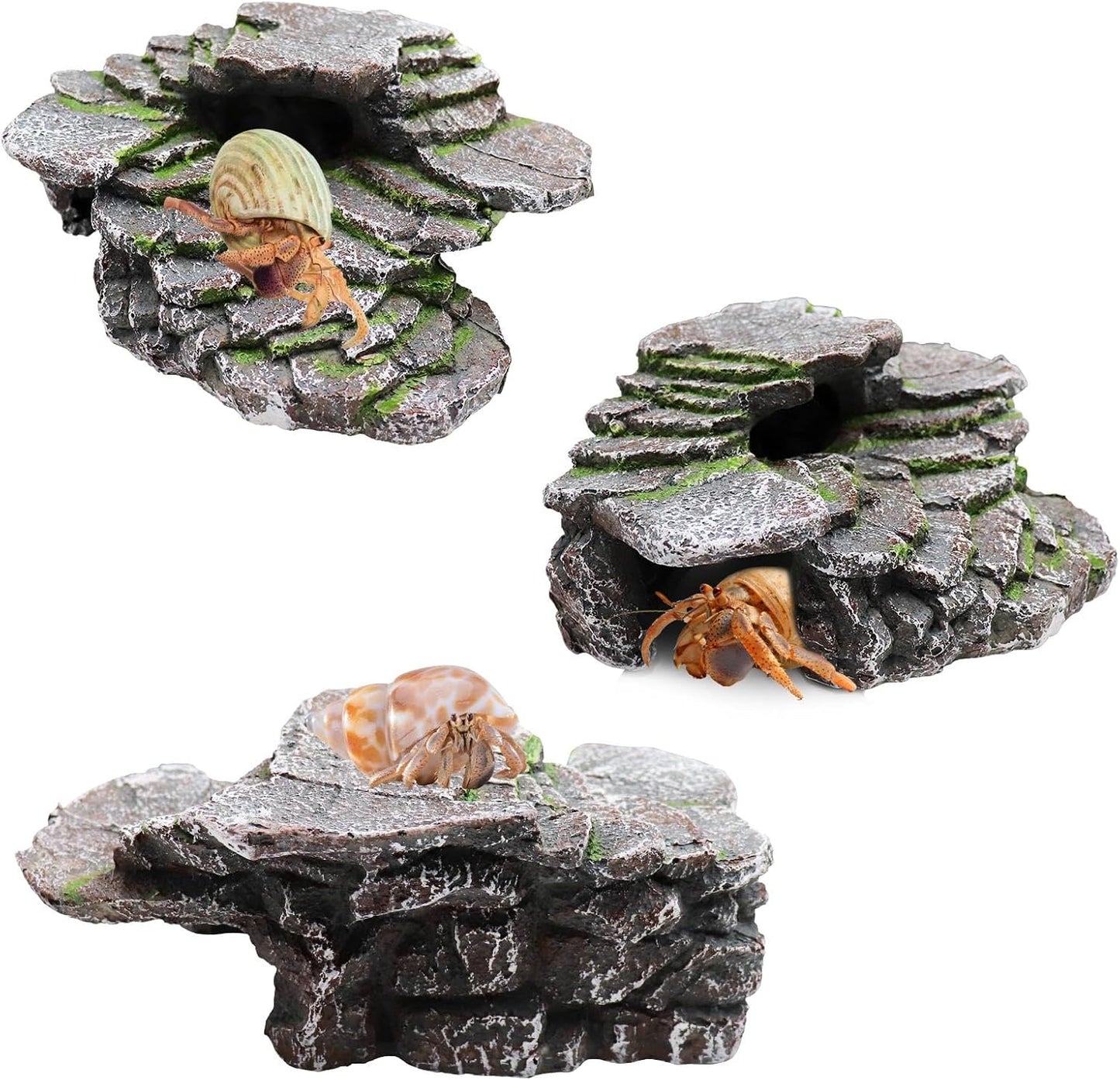 Hermit Crab Hideout, Resin Simulation Stone Reptile Cave Hideout, Hermit Crab Climbing Toys, Terrarium Habitat Decor for Lizard Spider Aquarium Fish Gecko Bearded Dragon